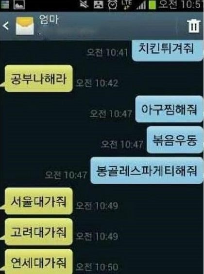 한국 엄마의 패기, 자녀 무차별 요구에 "SKY 가줘" 제압
