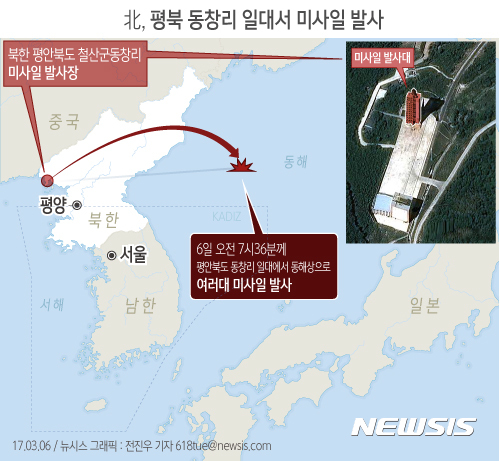 북한, 탄도미사일 여러 발 발사…1000여㎞ 비행