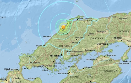 일본 시마네현 마쓰에 남서쪽서 강진…쓰나미 발생안해