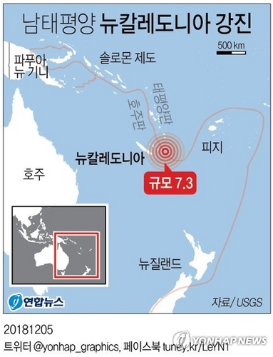 뉴칼레도니아 인근 해역서 7.5 강진…쓰나미 경보에 대피령