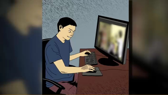 성착취물 영상 공유하는 남성 삽화 (사진=JTBC〈사건반장〉갈무리)