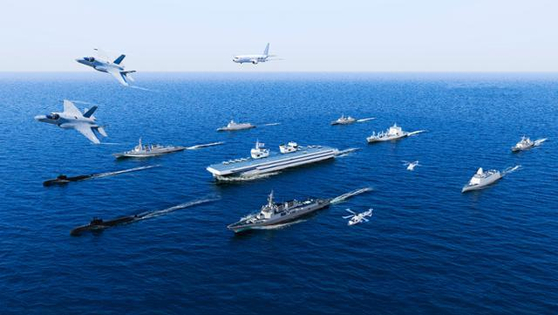 해군이 지난 달 개최한 '경항공모함 세미나'에서 공개한 경항모 전투단 개념도