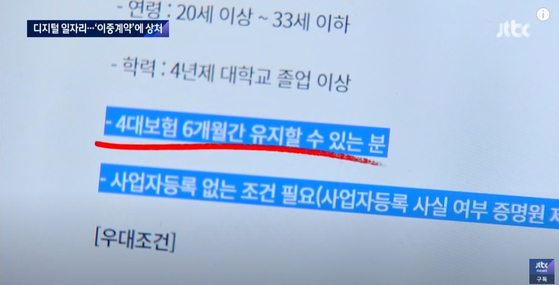 청년 디지털 일자리 부정수급 정황 관련 아르바이트 공고 내용 〈출쳐=JTBC '뉴스룸'〉