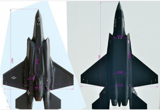 F-35와 J-31 비교. 〈사진=오공문답 캡처〉