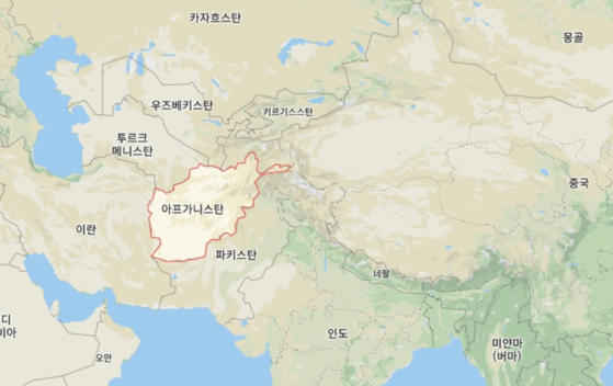 신장위구르 지구 주변의 스탄 국가들. 급진 과격 테러세력의 온상이 된 아프가니스탄 주변 스탄 국가들이 중국 신장 지구와 줄줄이 연결돼 있다. 〈사진=구글맵 캡처〉