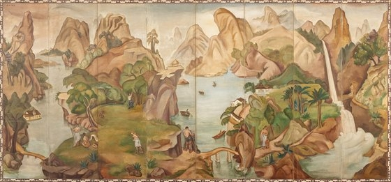 백남순 '낙원'(1936년경), 캔버스에 유채, 8폭 병풍, 173x372cm