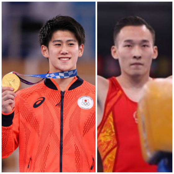 28일 남자 체조 개인종합 경기에서 금메달을 딴 일본의 하시모토 다이키(좌)와 은메달을 수상한 중국의 샤오뤄텅(우). 〈사진=야후 재팬〉
