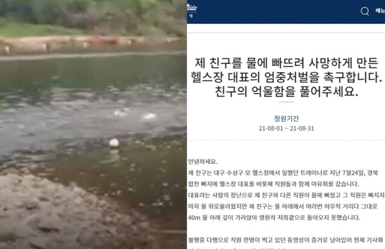 기사와 관련 없는 자료사진(왼)과 국민청원 게시판에 올라온 글. 〈사진=JTBC 캡처, 청와대 국민청원 게시판 캡처〉