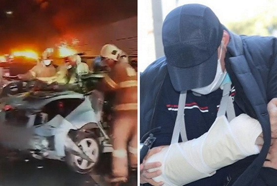 사고 당시 현장(왼쪽)과 음주운전한 벤츠 운전자(오른쪽). 〈사진-JTBC 캡처, 연합뉴스〉