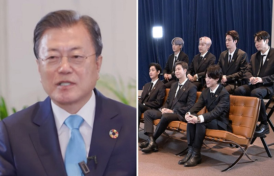문재인 대통령과 BTS. 〈사진=UN 유튜브〉