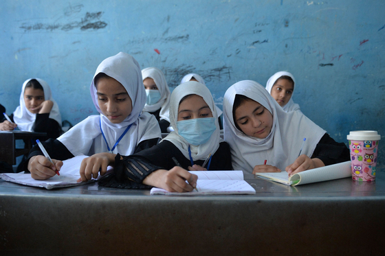 아프가니스탄의 여학생들이 공부하고 있는 모습. 〈사진=연합뉴스〉