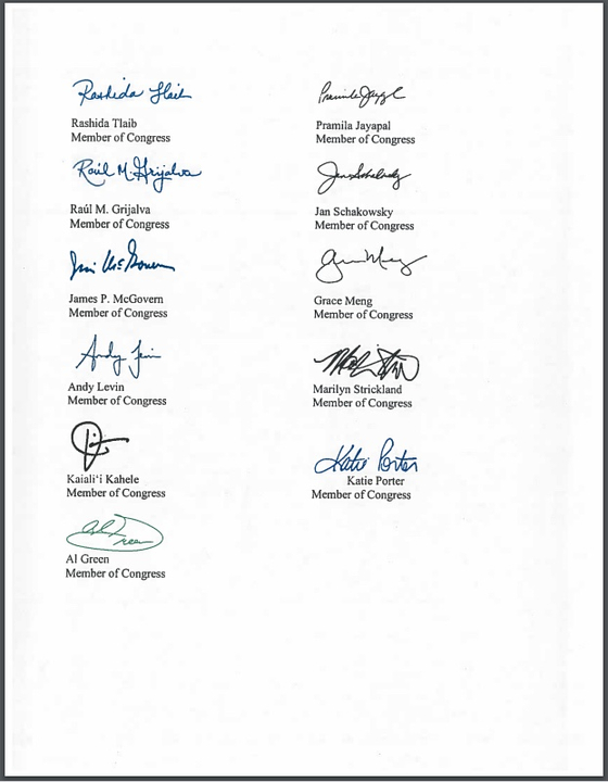 바이든 대통령과 블링컨 국무장관에게 종전선언을 촉구한 미 연방하원 의원들. 〈미주민주참여포럼(KAPAC) 제공〉