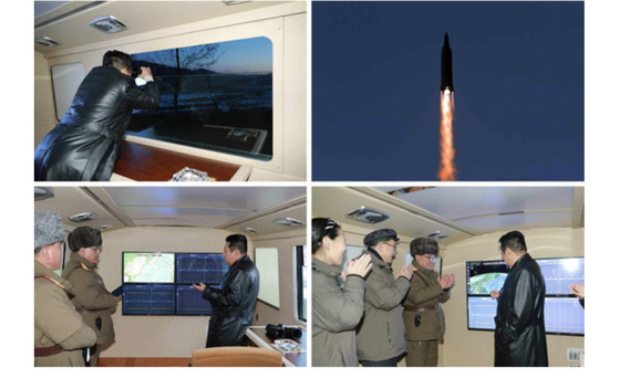 극초음속 미사일 발사를 참관하는 김정은 국무위원장 〈사진=노동신문 캡처〉