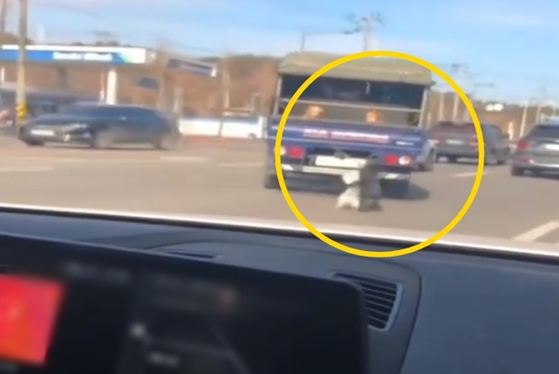광주 도심서 강아지 두 마리 매단 채 달리는 트럭 모습이 담긴 영상이 인스타그램에 공유되고 있다.〈사진=인스타그램〉