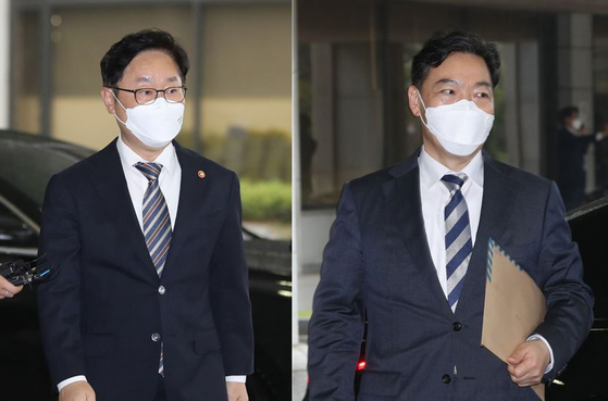 박범계 법무부 장관(왼쪽)과 김오수 검찰총장. 〈사진=연합뉴스〉